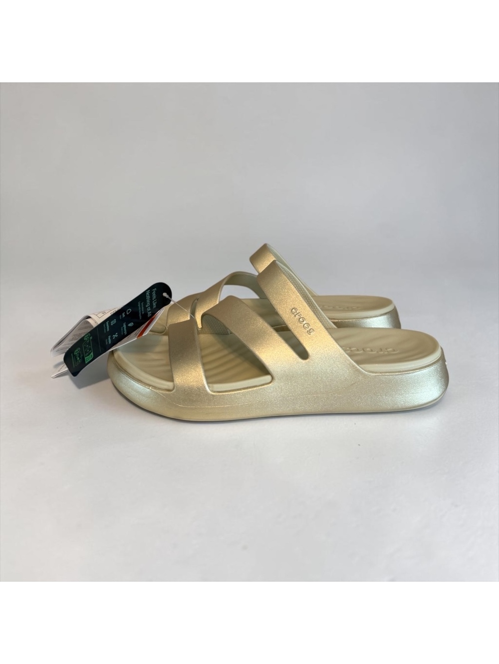 NWT Crocs Getaway Metallic Strappy Sandal - Champagne Gold Women’s Size 9